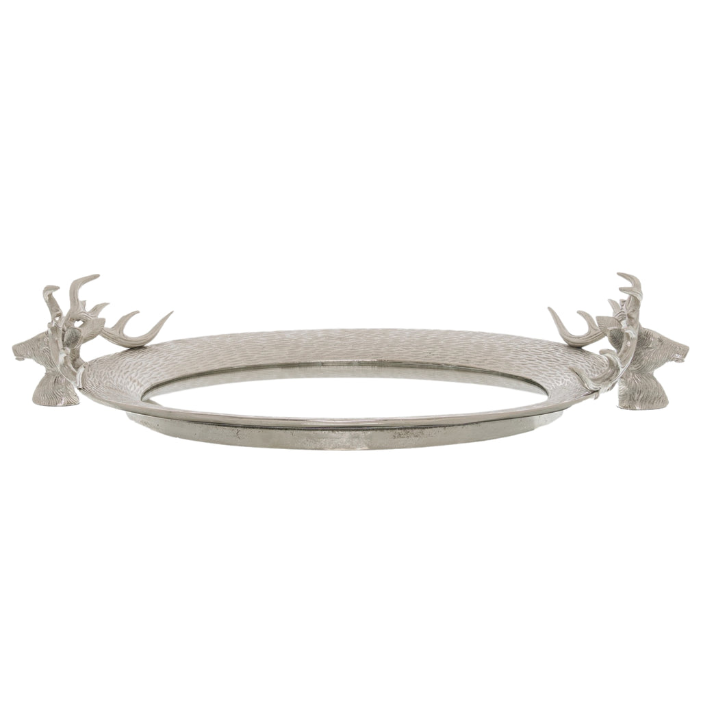 Large Mirrored Tray With Stag Heads SILVER GLASS Shades 4 Seasons