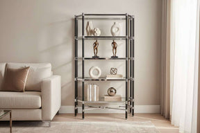 Allessi 5 Shelf Unit In Silver Metal and Black Frame Orsina