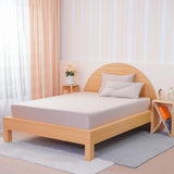 SHEET STORY Fitted Sheet in soft grey colour on a wooden bed frame with pillows