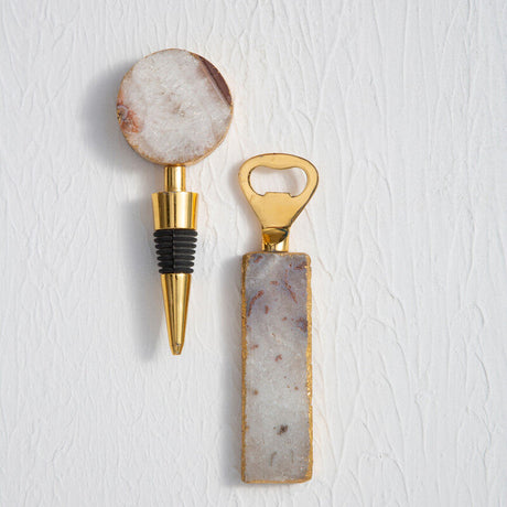 Orsina Bottle Opener and Decorative Stopper Set with Gold and Stone Accents