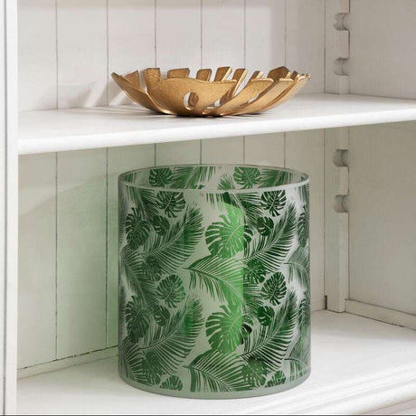 Orsina Green Glass Candle Holder with Leaf Design for Elegant Home Decor