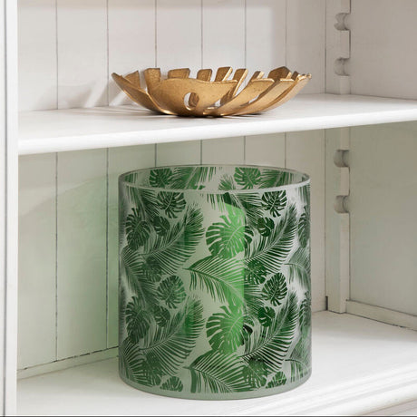 Orsina Green Glass Candle Holder with Leaf Design for Elegant Home Decor