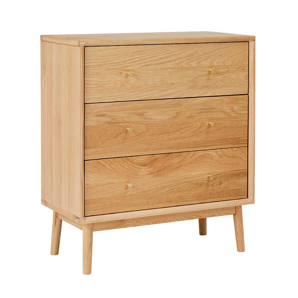 Fishe and Lilly Chest of 3 Drawers in natural wood finish with stylish gold handles