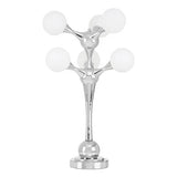 Orsina Table Lamp with a sleek chrome base and five round frosted globes for modern decor