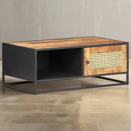 Coffee Table 90x50x35 cm Rough Mango Wood and Natural Cane vidaXL