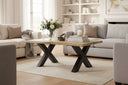 Stylish Shades 4 Seasons Coffee Table with a wooden top and black cross legs, perfect for modern living rooms.