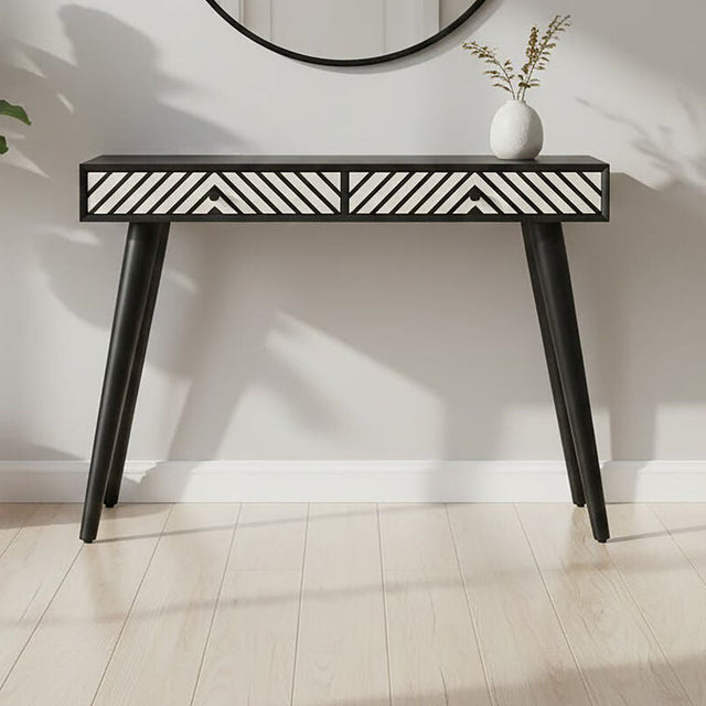 Orsina Console Table with Two Drawers and Geometric Pattern, Ideal for Hallways and Living Rooms