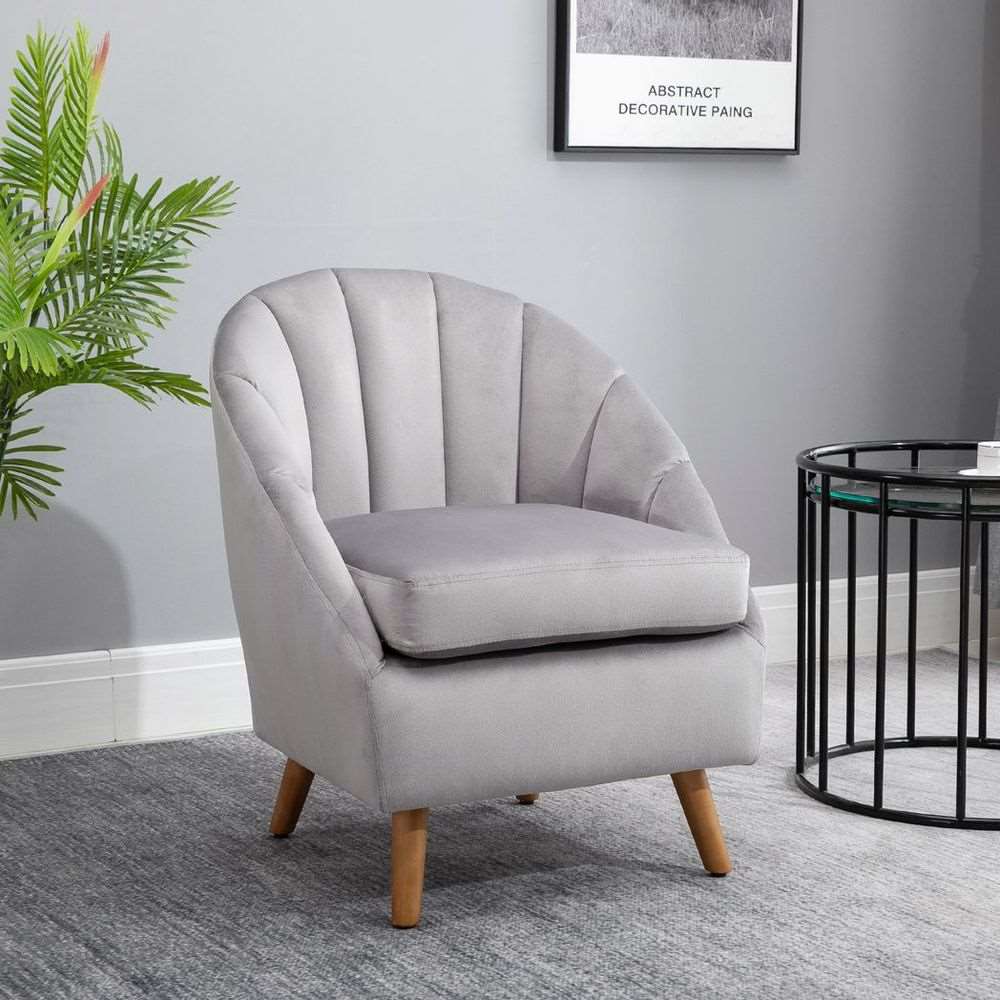 Velvet Fabric Single Sofa Dining Chair Solid Wood Leg For Home Upholstered HOMCOM