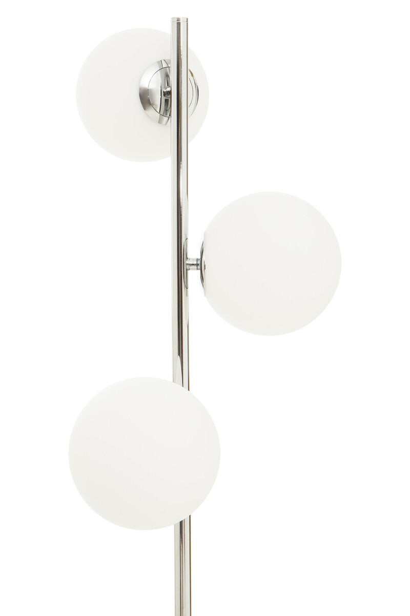 Orsina Modern Floor Lamp with Three White Globe Shades and Sleek Metal Design