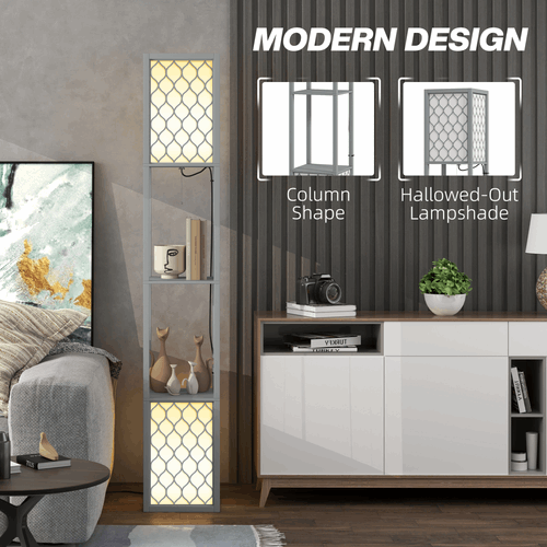 HOMCOM 2-Light Modern Floor Lamp with Shelves for Living Room, Bedroom, Grey HOMCOM