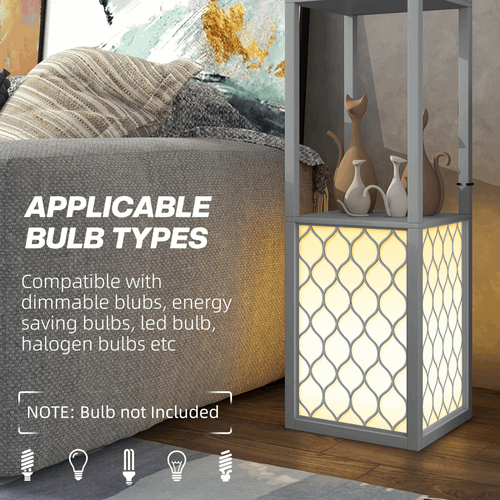 HOMCOM 2-Light Modern Floor Lamp with Shelves for Living Room, Bedroom, Grey HOMCOM