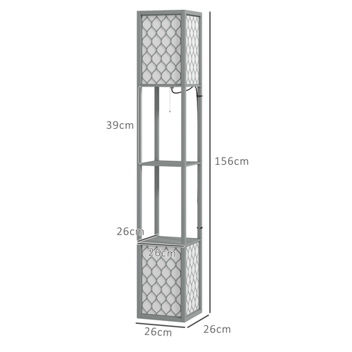 HOMCOM 2-Light Modern Floor Lamp with Shelves for Living Room, Bedroom, Grey HOMCOM