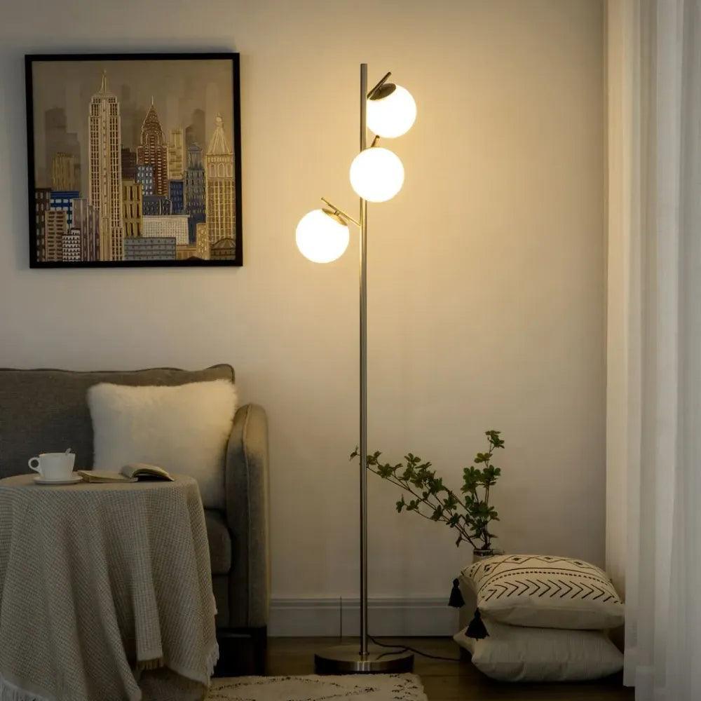 Modern Floor Lamp for Living Room Bedroom, 3 Light Tree Standing Lamp, Silver Unbranded