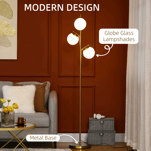Modern Floor Lamp for Living Room Bedroom, 3 Light Tree Standing Lamp, Gold Unbranded