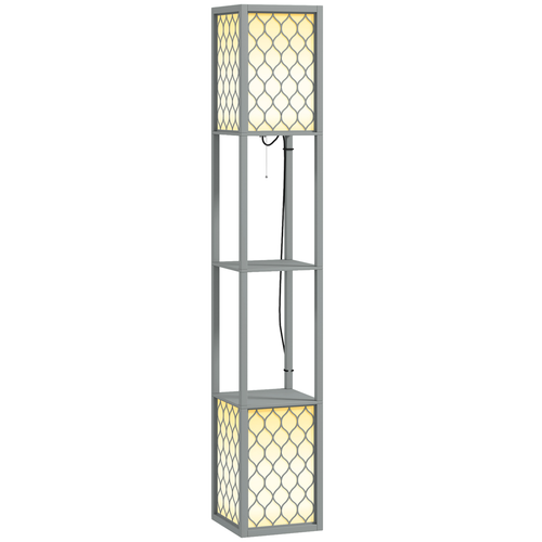 HOMCOM 2-Light Modern Floor Lamp with Shelves for Living Room, Bedroom, Grey HOMCOM