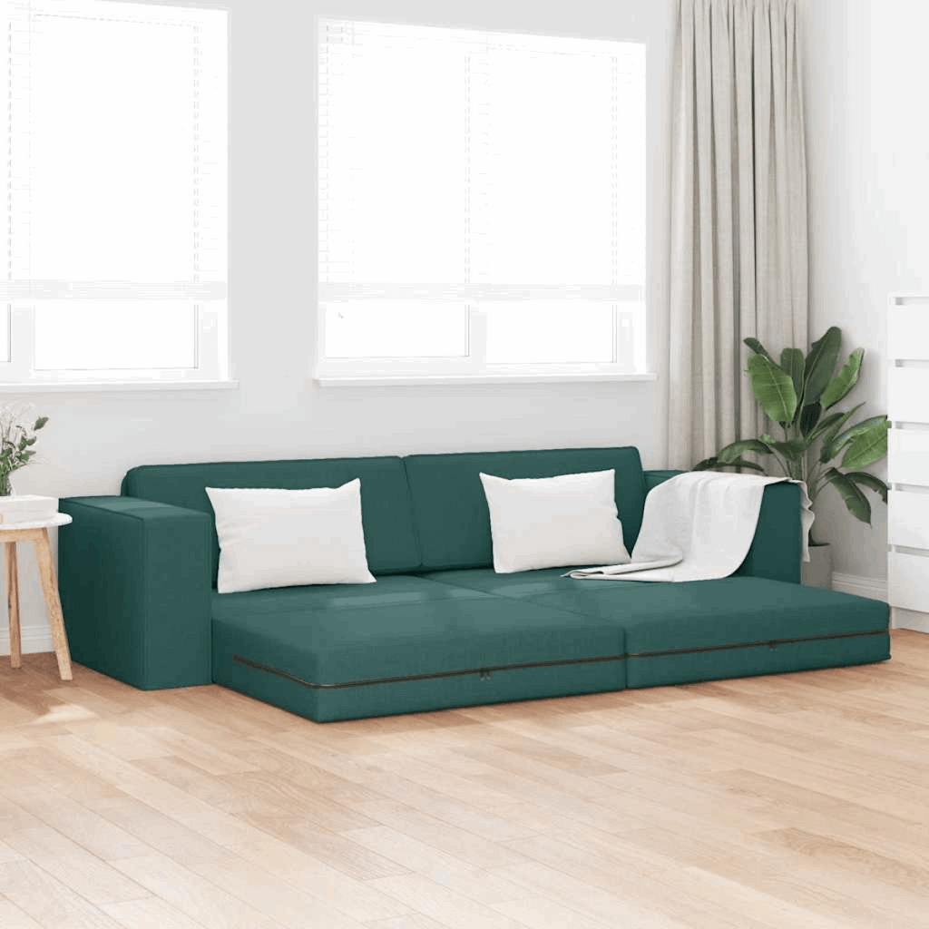 vidaXL Floor Sofa Bed Light grey 245 x 78 x 77 cm Fabric Dark green vidaXL