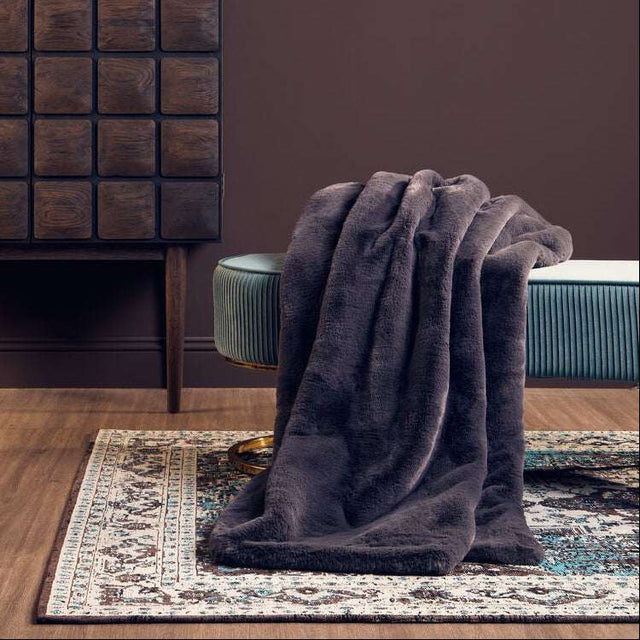 Orsina Fur Throw in Grey, Soft and Cozy Blanket for Home Decor and Comfort