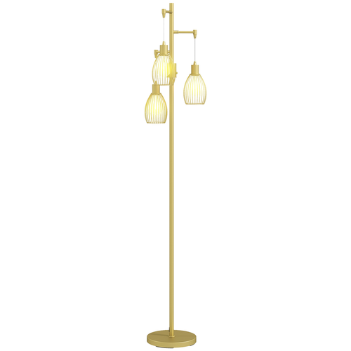 HOMCOM 3-Light Industrial Floor Lamp Dimmable Standing Lamp, Gold HOMCOM