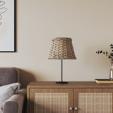 vidaXL Woven Lampshade Table Lamp in a modern living room setting with stylish decor