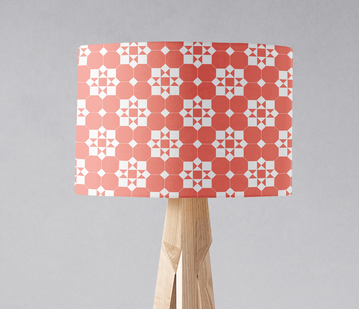 Shadow Bright patterned lampshade with geometric design in coral and white for stylish lighting