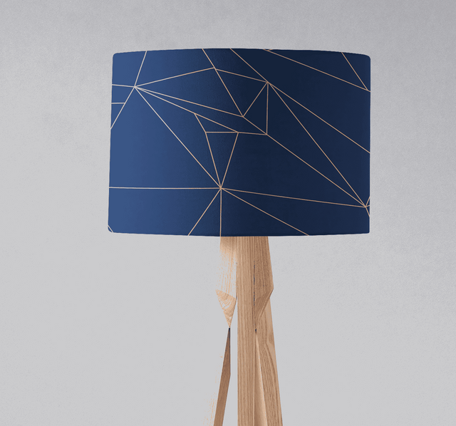 Stylish blue lampshade with geometric design, perfect for modern home decor