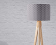 Shadow Bright stylish grey patterned lampshade on a modern wooden floor lamp