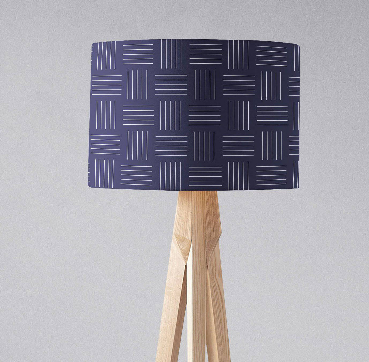 Shadow Bright stylish navy blue lampshade with geometric patterns on a modern lamp stand