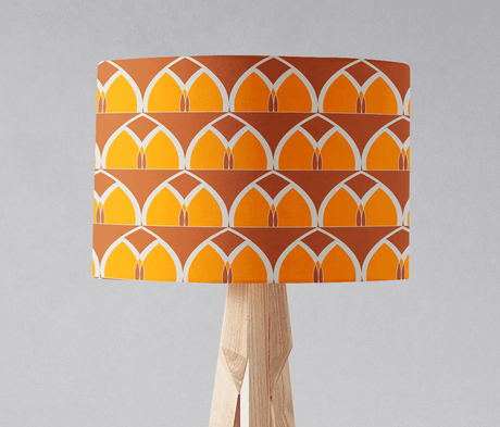 Shadow Bright lampshade with a vibrant orange and brown geometric pattern for stylish home decor