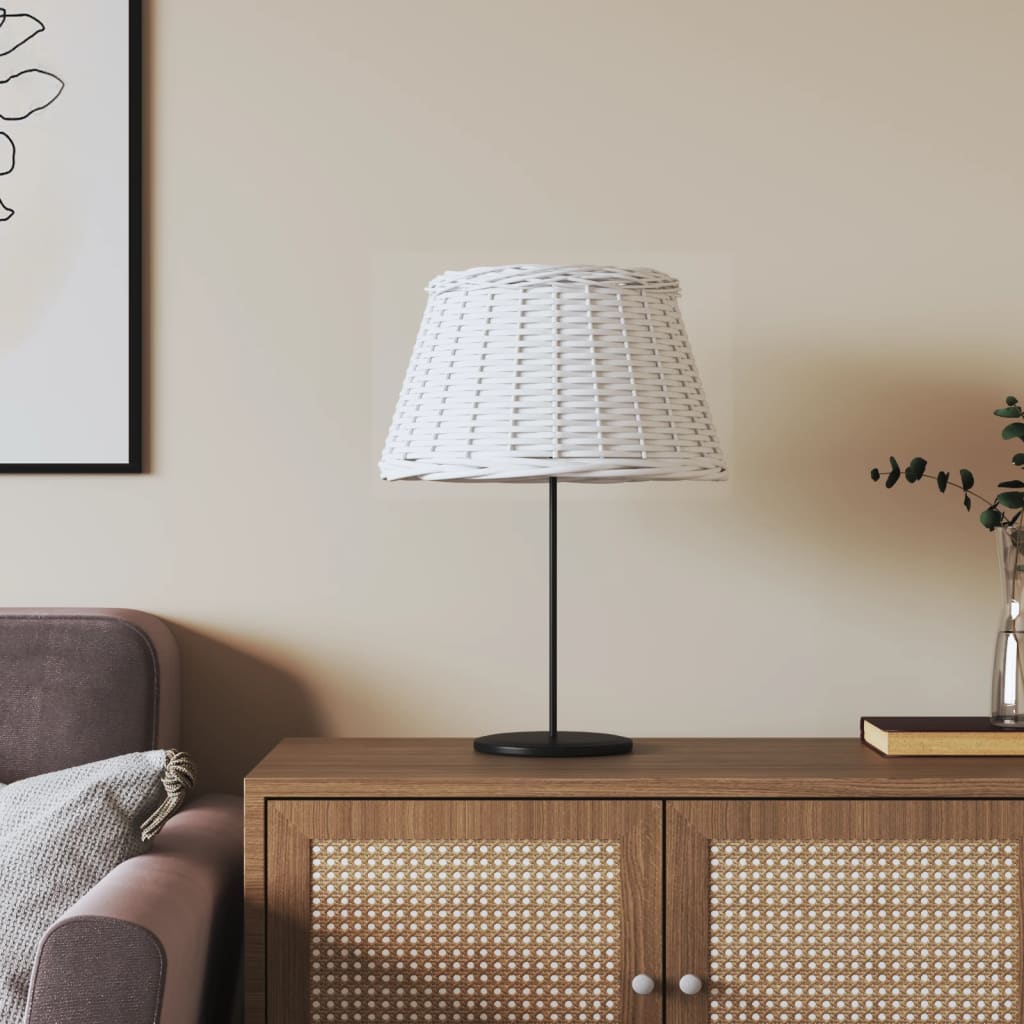 vidaXL White Woven Lampshade Table Lamp on a Stylish Side Table in a Modern Living Room