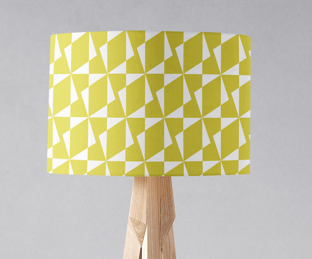 Bright yellow lampshade with geometric pattern designed by Shadow Bright