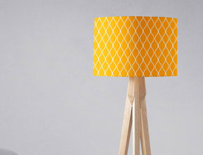 Bright yellow lampshade with a geometric pattern for stylish home decor