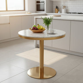 Azalea Round Marble Dining Table With Gold Base Orsina