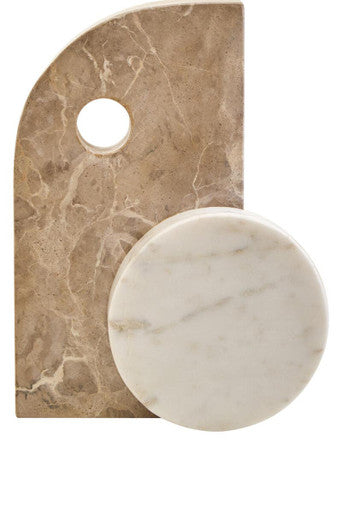 Orsina Marble Sculpture featuring a smooth circular and abstract rectangular design