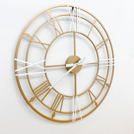 Stylish Gold Metal Wall Clock with Roman Numerals MSL
