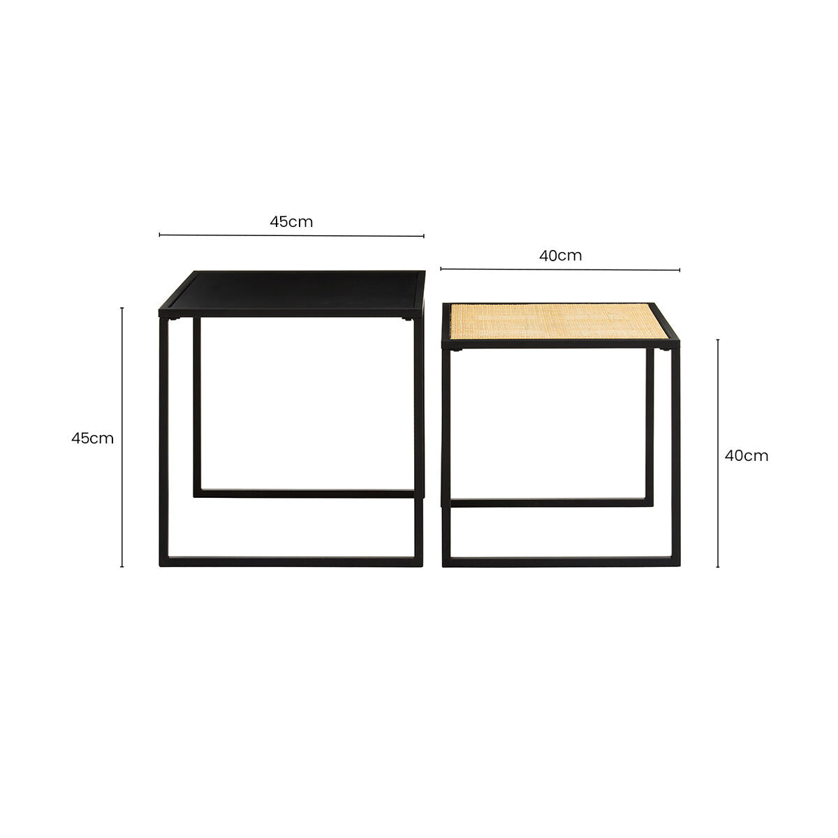 Orsina Nest of Tables in Black and Rattan with Modern Design and Stylish Dimensions