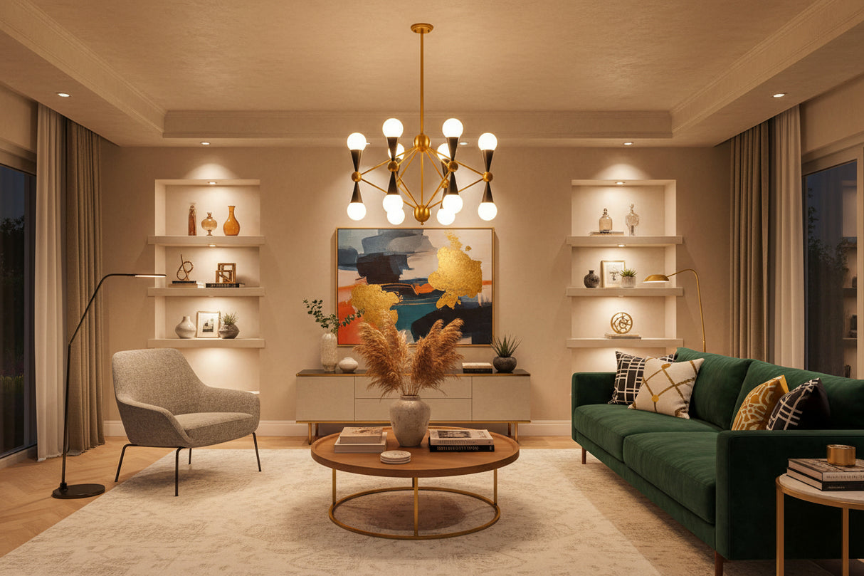 Orsina Pendant Light in a modern living room, illuminating stylish decor and furniture