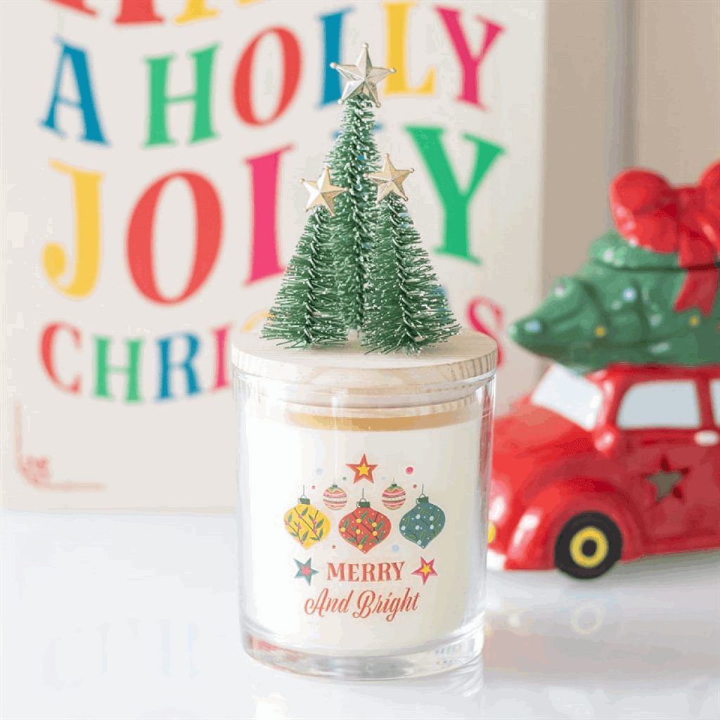 Merry and Bright Bauble Cinnamon & Spice Glass Candle with Tree N/A