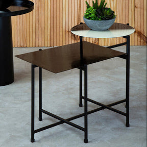 Orsina Modern Side Table with Two-Tier Design and Black Metal Frame for Stylish Living Spaces