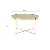 Orsina Side Table with Round Glass Top and Gold Metal Legs, 63cm Diameter, 38cm Height