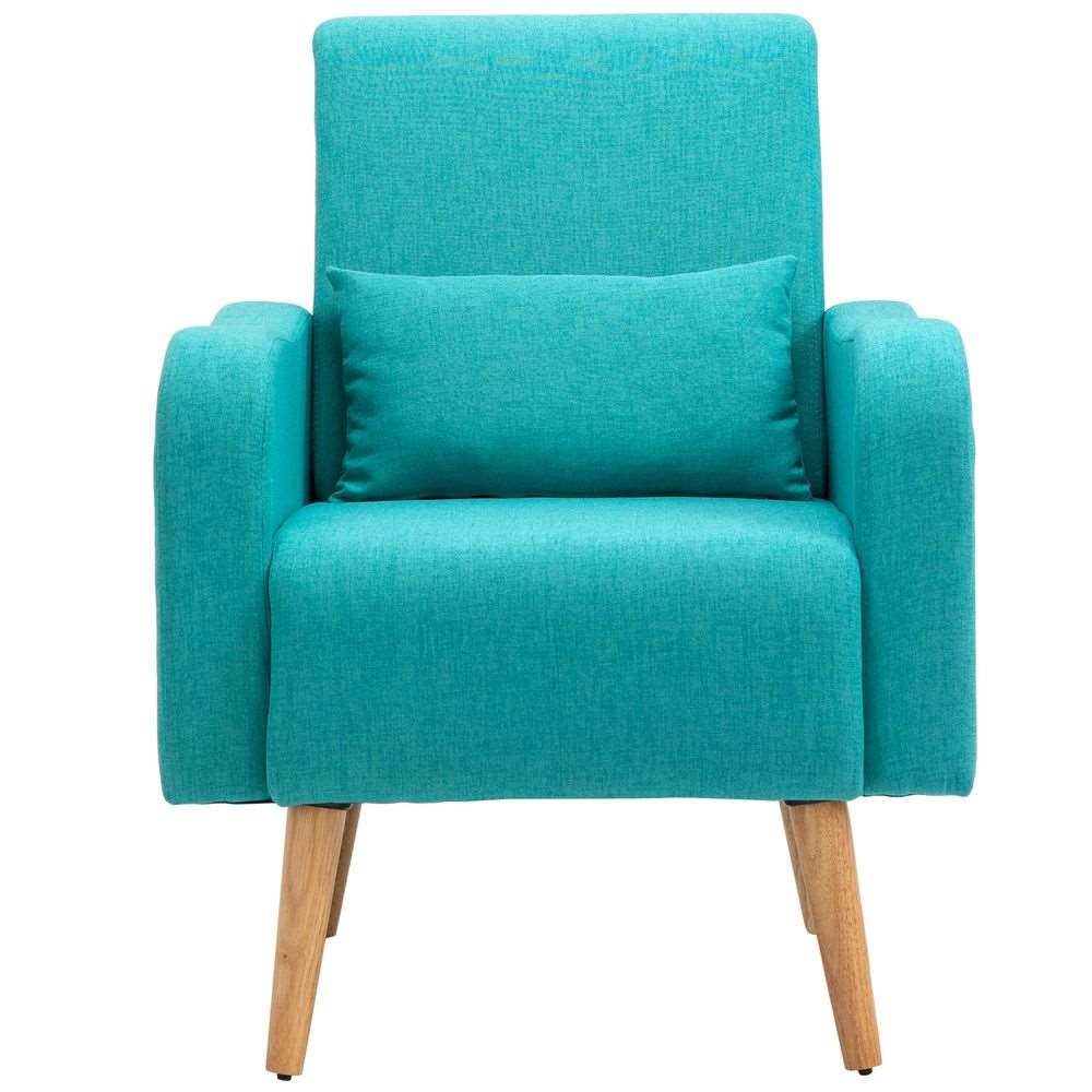 Nordic Armchair Linen-Touch Sofa Chair with Cushioned Pillow & Wood Legs Teal Unbranded