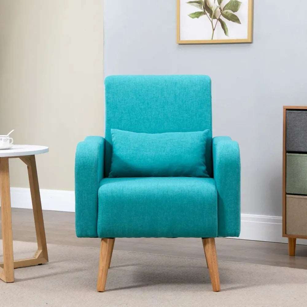 Nordic Armchair Linen-Touch Sofa Chair with Cushioned Pillow & Wood Legs Teal Unbranded