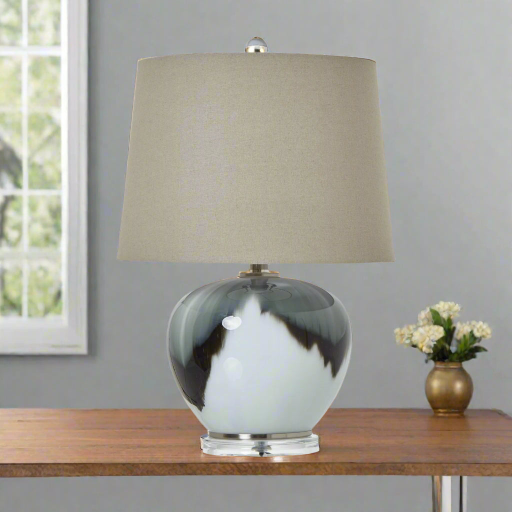 Grey Glass Table Lamp With Linen Shade GREY GLASS Shades 4 Seasons