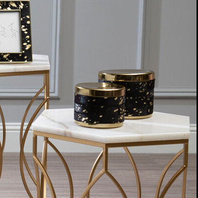 Orsina Decorative Trinket Box in Black and Gold Finish for Elegant Storage Solutions