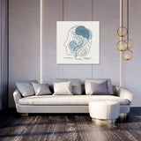 Stylish wall art canvas featuring a modern abstract design of a face in blue tones for home decor