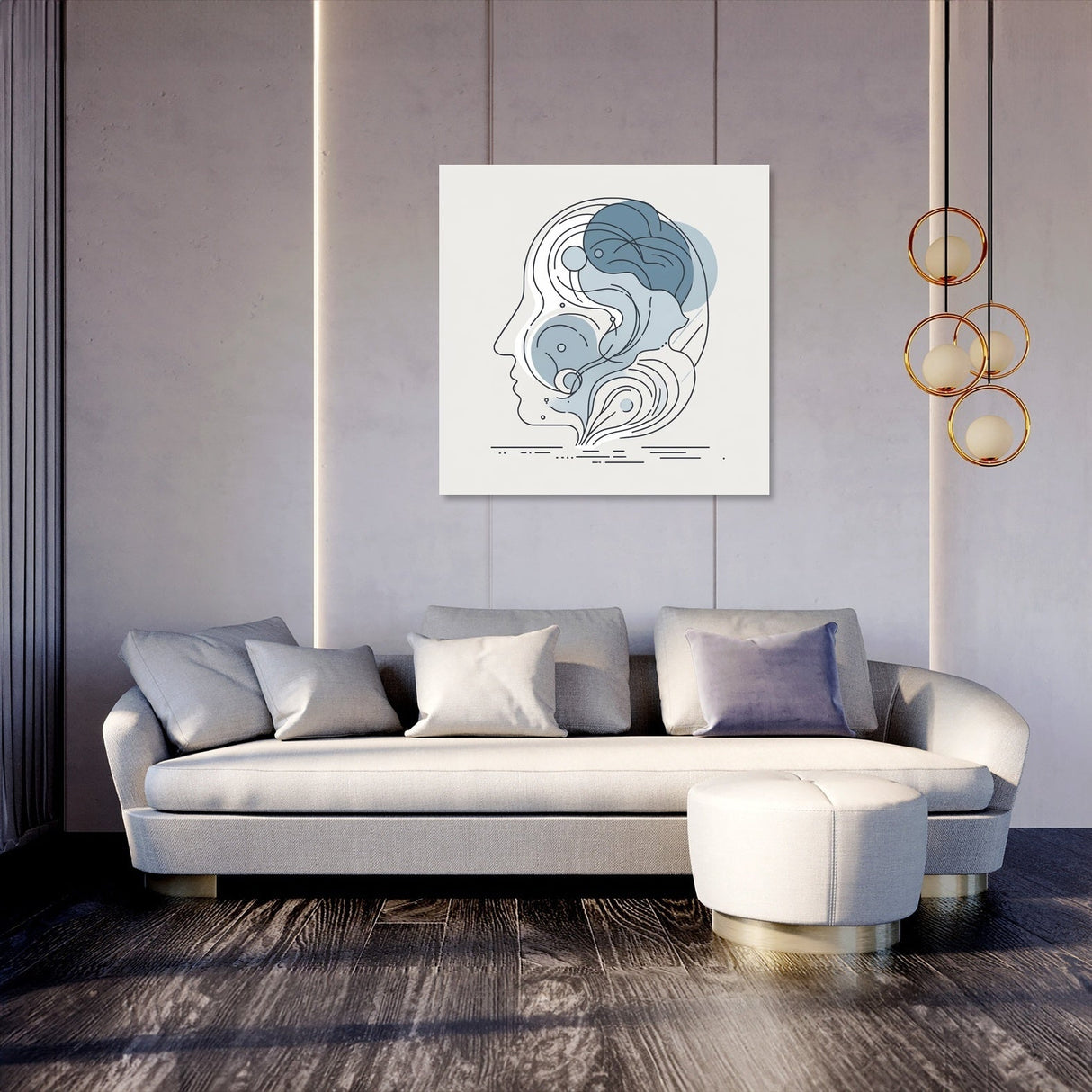 Stylish wall art canvas featuring a modern abstract design of a face in blue tones for home decor