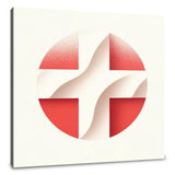 Modern wall art canvas featuring a red and white abstract design in circular format