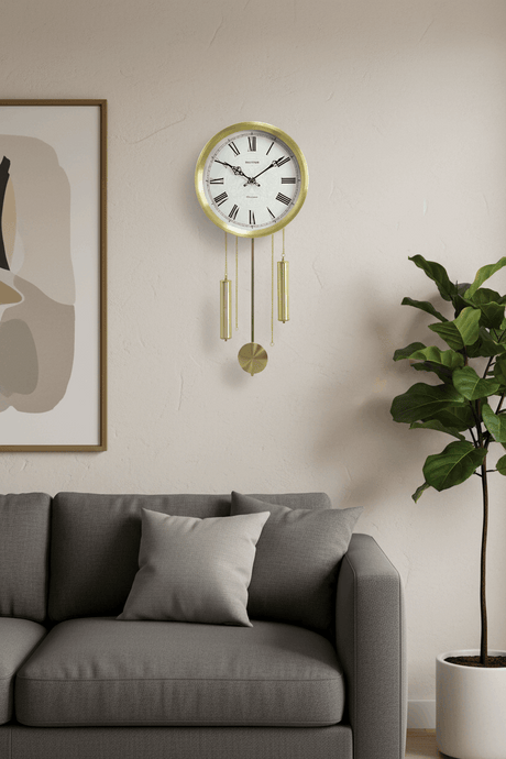 Widdop Wall Clock with Elegant Gold Design and Pendulum for Stylish Home Decor