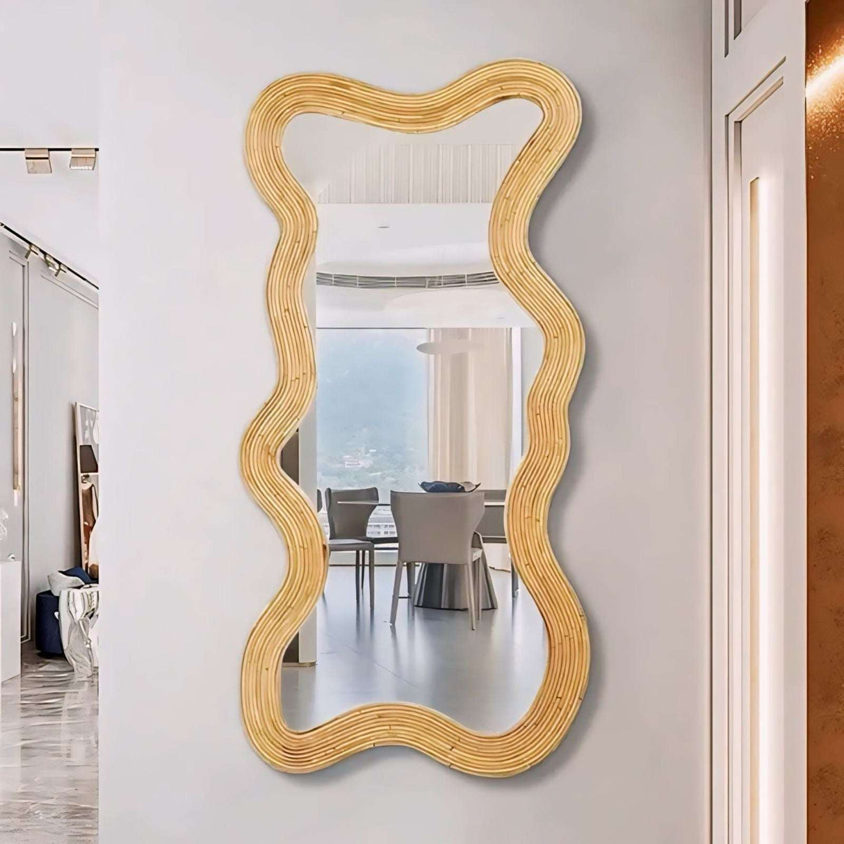 Nisu Home Decorative Wall Mirror with a Unique Wavy Frame for Stylish Interior Spaces