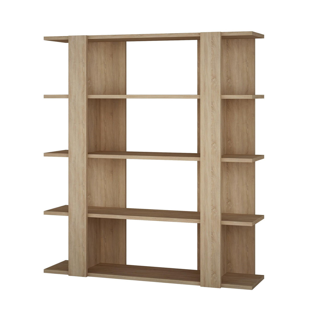 Decortie modern bookcase in light wood finish with adjustable shelves for display and storage