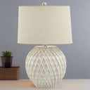 Lattice Ceramic Table Lamp With Linen Shade WHITE CERAMIC Shades 4 Seasons